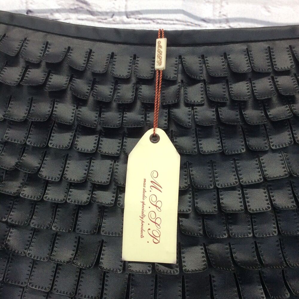 MSSP Max Studio Specialty Products Tiered Mini Skirt Size 12 Black Vegan Leather - Picture 2 of 12